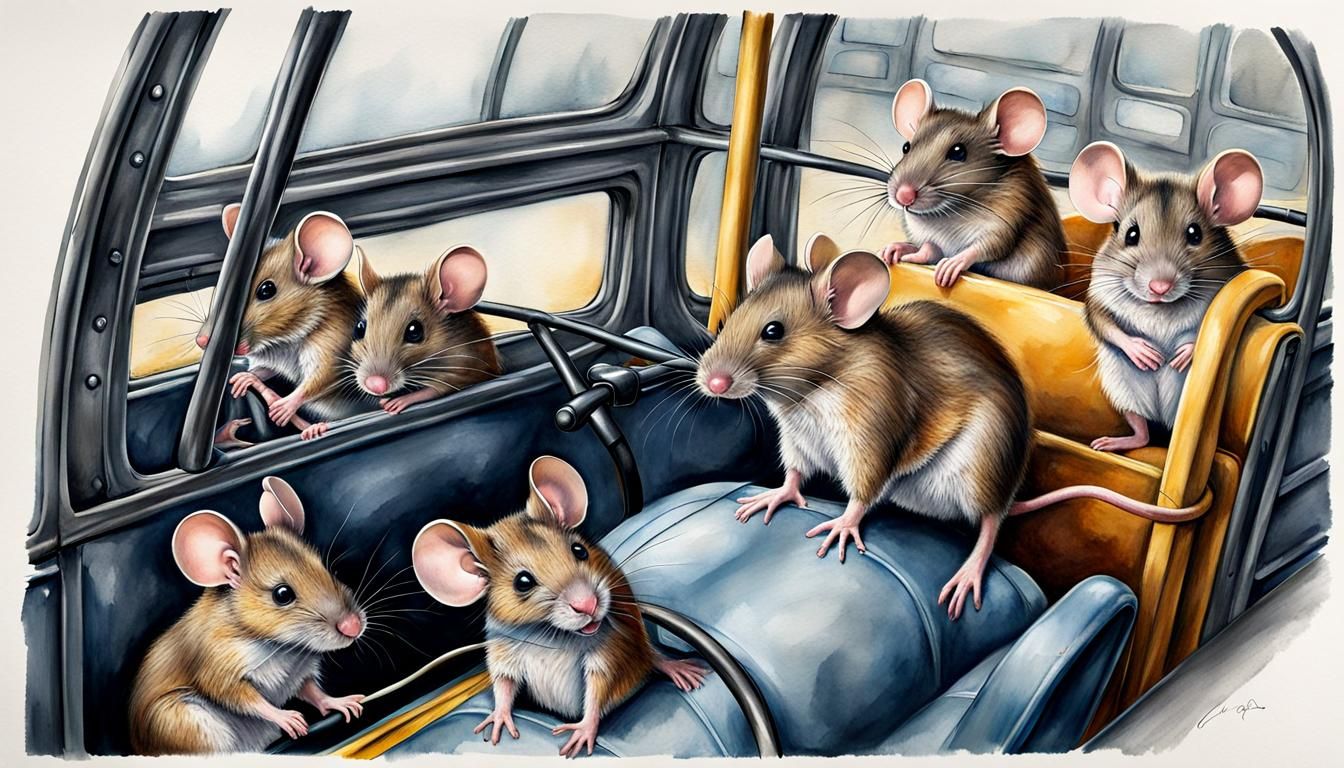 Mouse Bus Driver: Hyperrealistic Watercolour Masterpiece