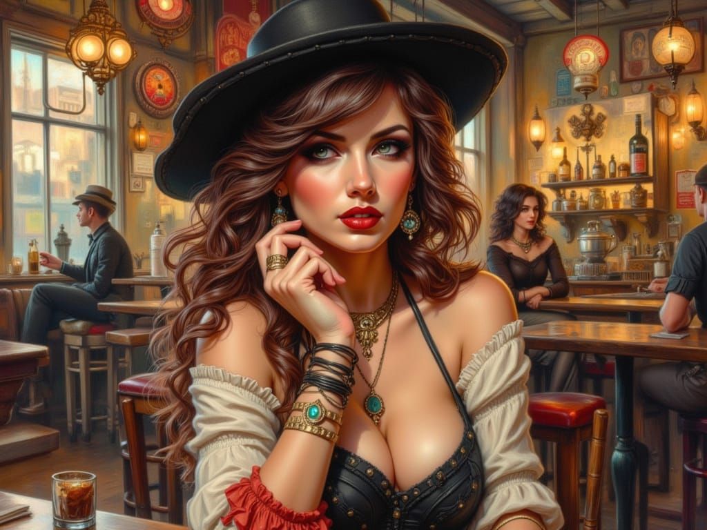 Wild West Waitress in Noir Comic Style