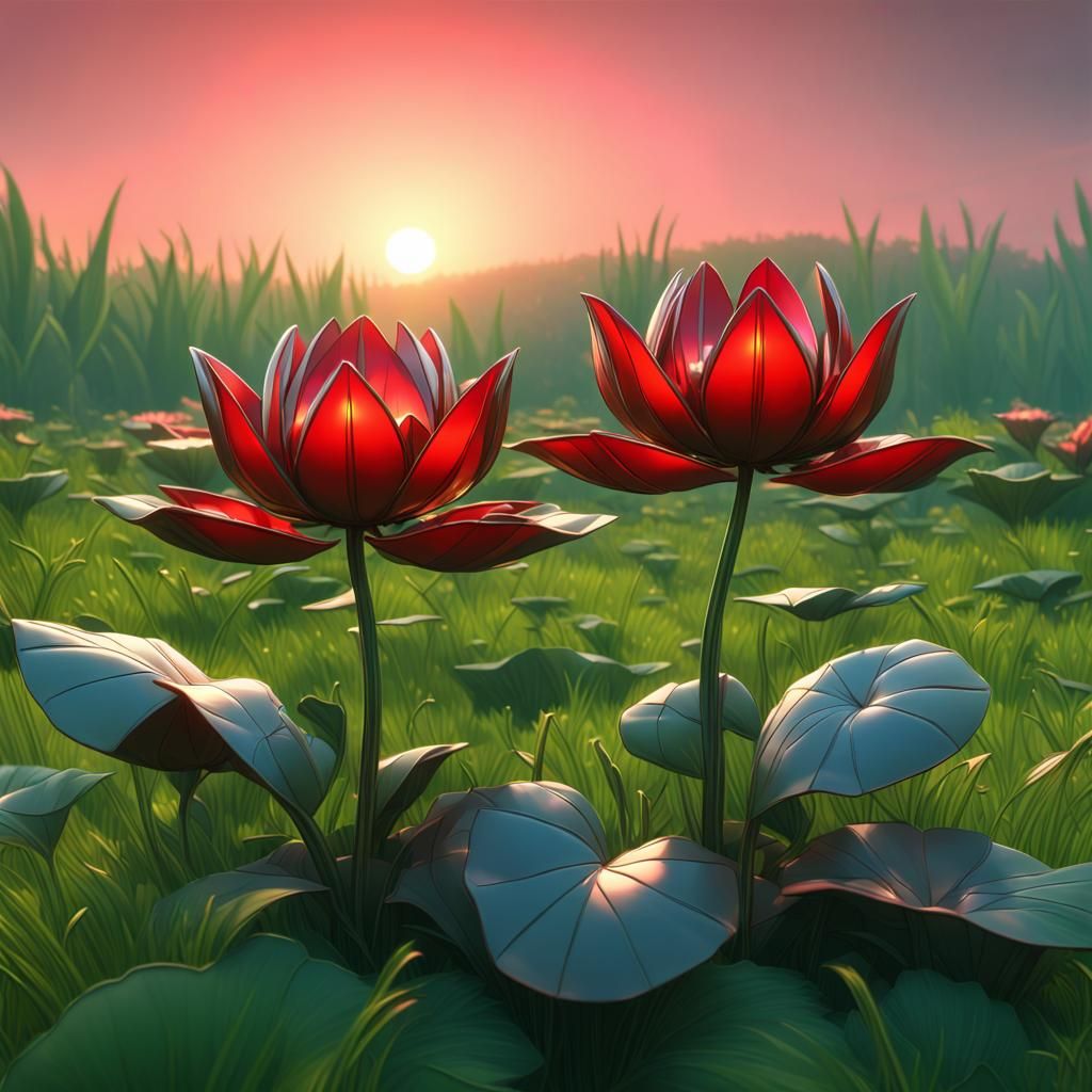 Red Metal Flowers