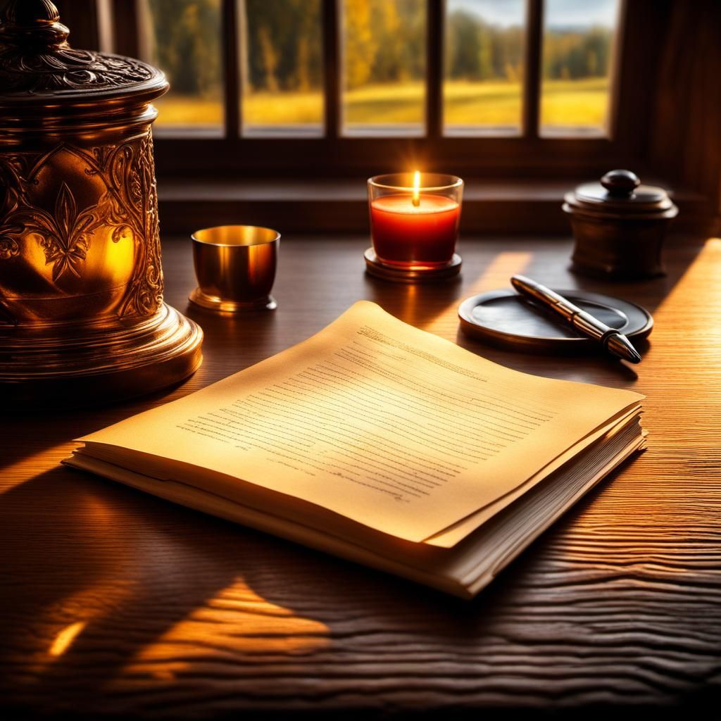 A detailed note with warm glow from sunshine beaming through window on ...