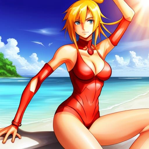 Zero suit Samus beautiful beach Nintendo AI Generated Artwork