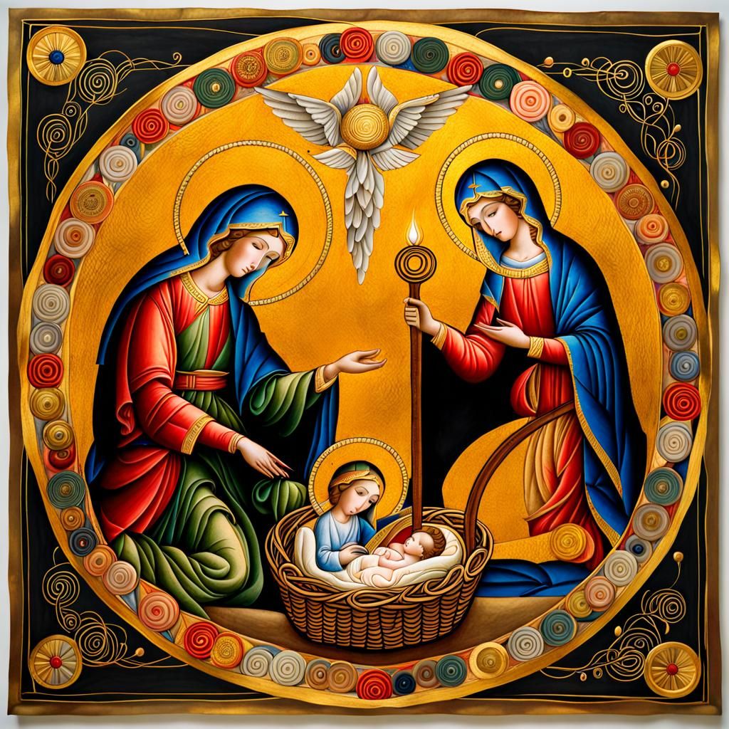 Nativity scene:  Mary, Joseph, baby Jesus