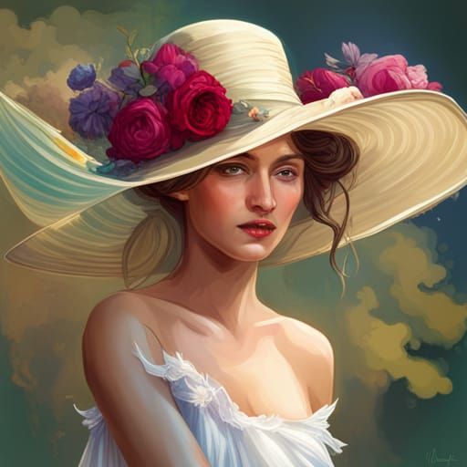 Beautiful Southern Belle extra wide brimmed hat colorful with flowers