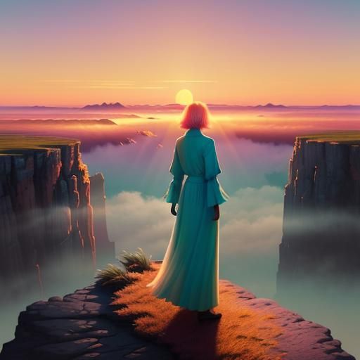 Woman Watching Sunrise: Syd Mead-Inspired Concept Art