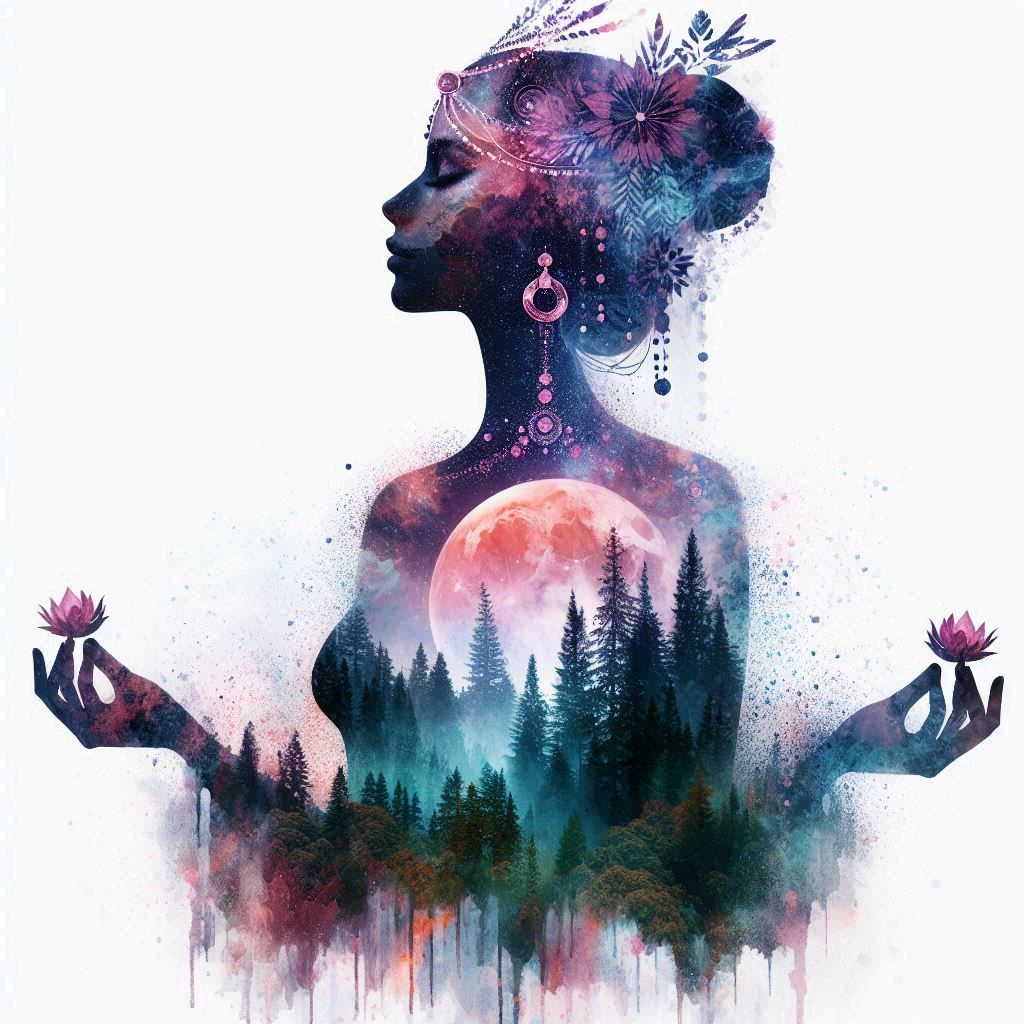 double exposure beautiful fantasy DALL-E 3 portrait landscape..