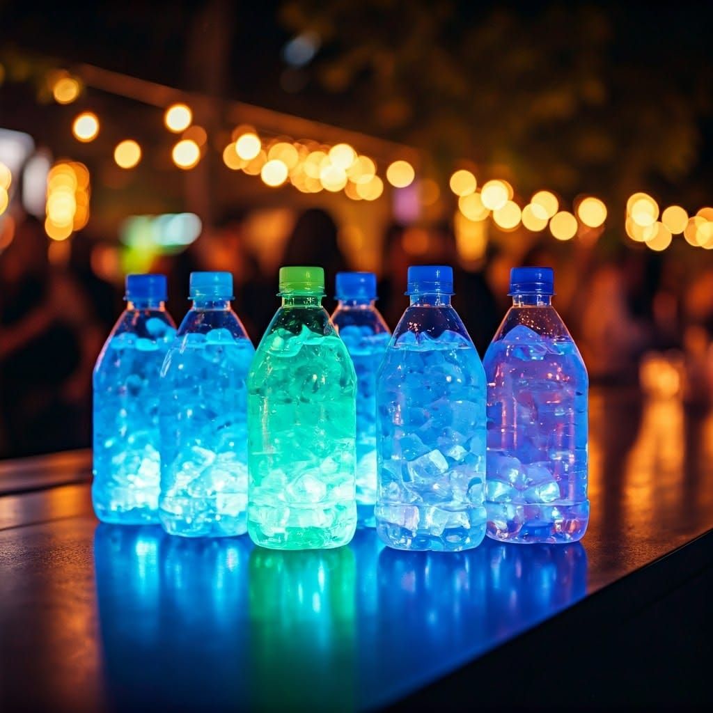 Glowing Bottles on a Futuristic Bar Counter