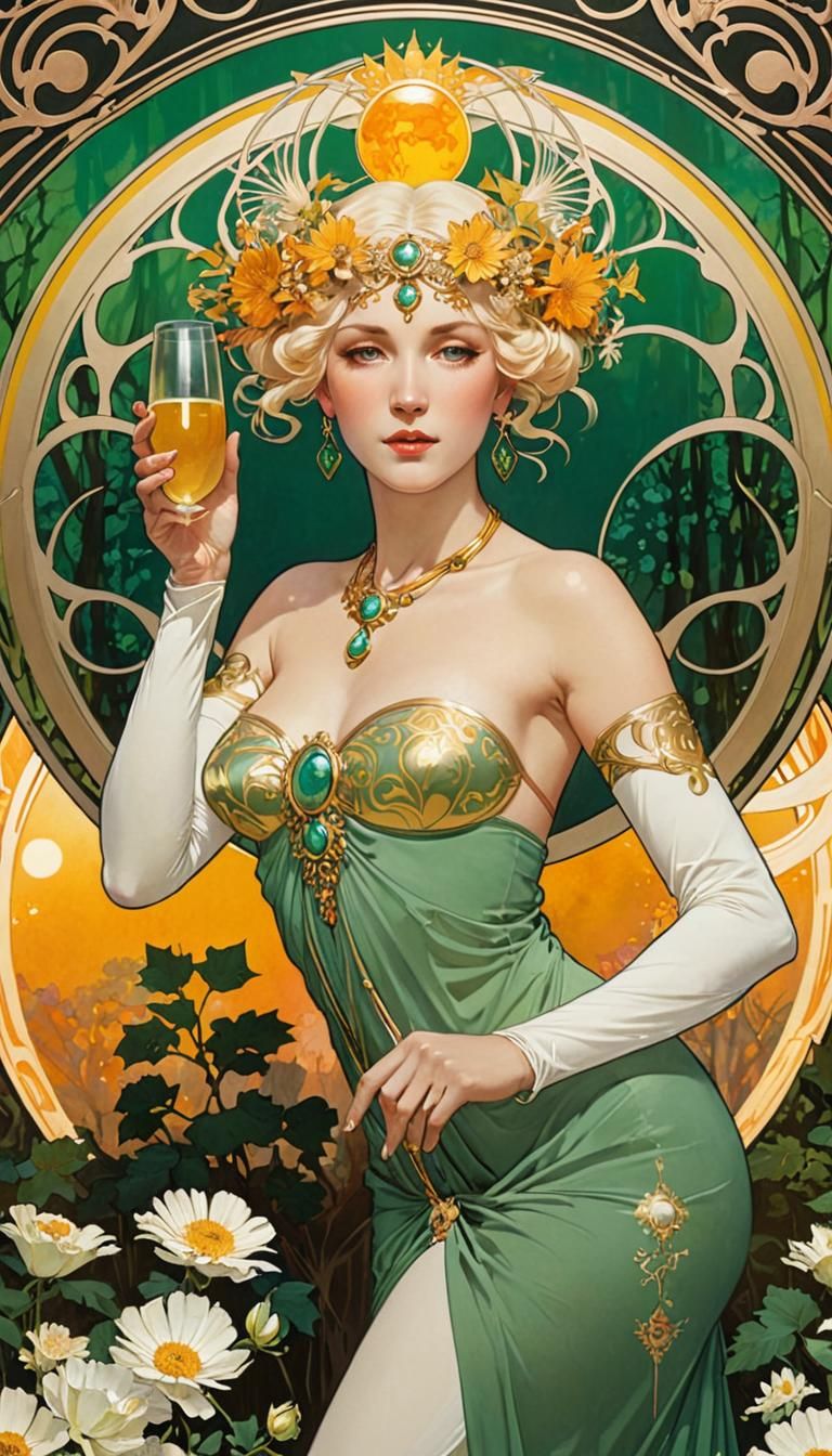 Sun Goddess Portrait in Art Nouveau Style