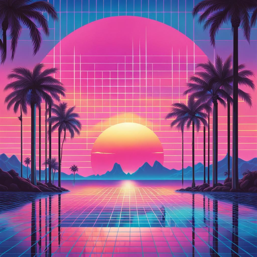 Vaporwave album cover featuring an effervescent landscape in the ...