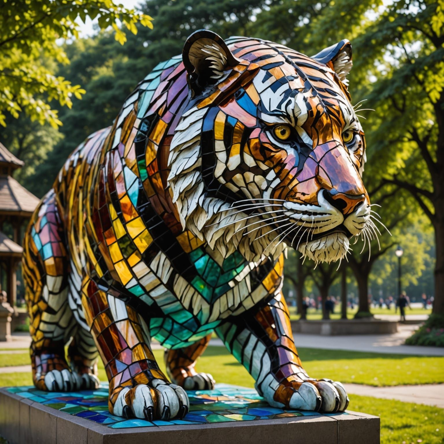 Large Stained Glass Tiger Sculpture In A Park  by @Araivenne