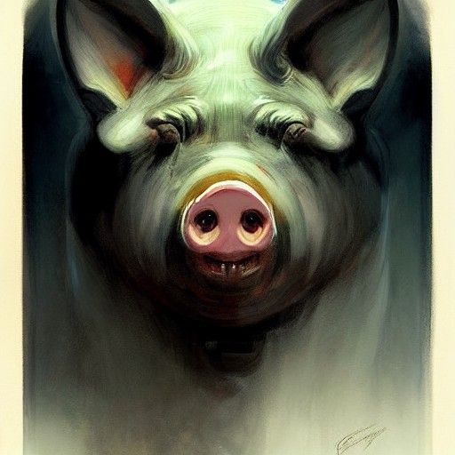 a portrait of a human + pig demon sinister by Greg Rutkowski