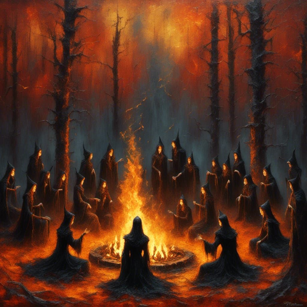 Witches' Bonfire in Acrylic Splash Art Style