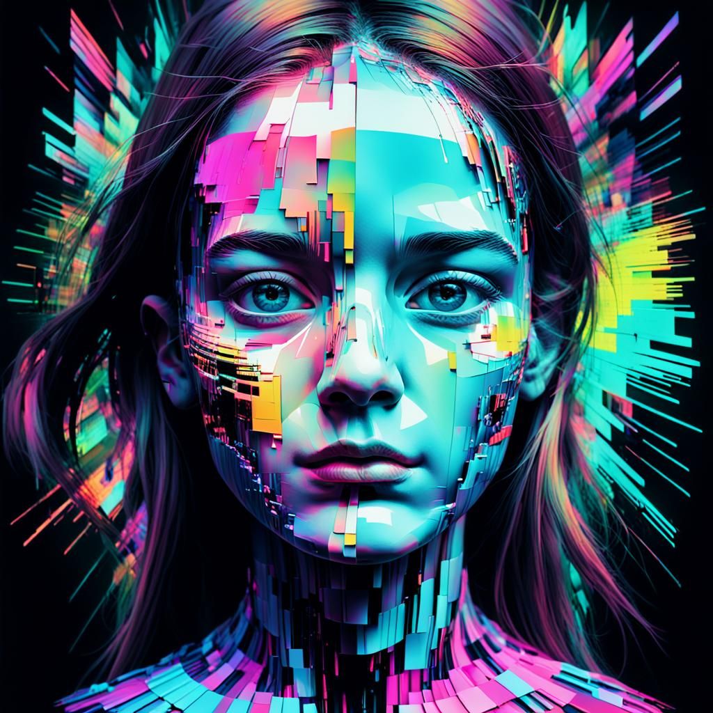 Glitch Art: a human face with digital distortion. - AI Generated ...