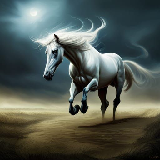 beautiful white horse sinister - AI Generated Artwork - NightCafe Creator