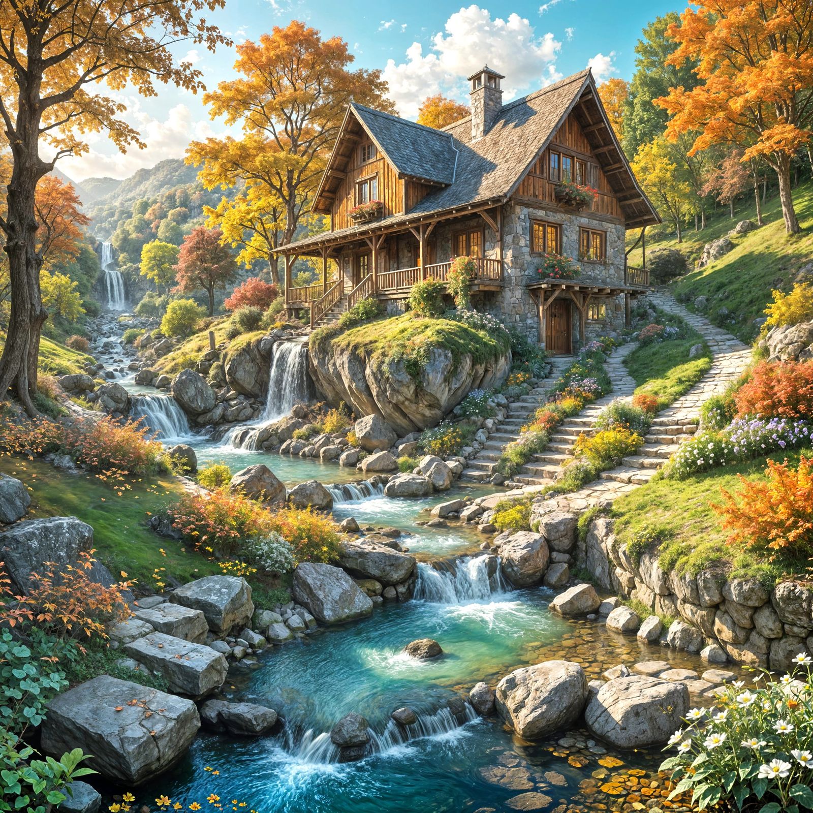 Cottage au Bord du Ruisseau sous la Lumière d'Automne  by @Richcruise Liu