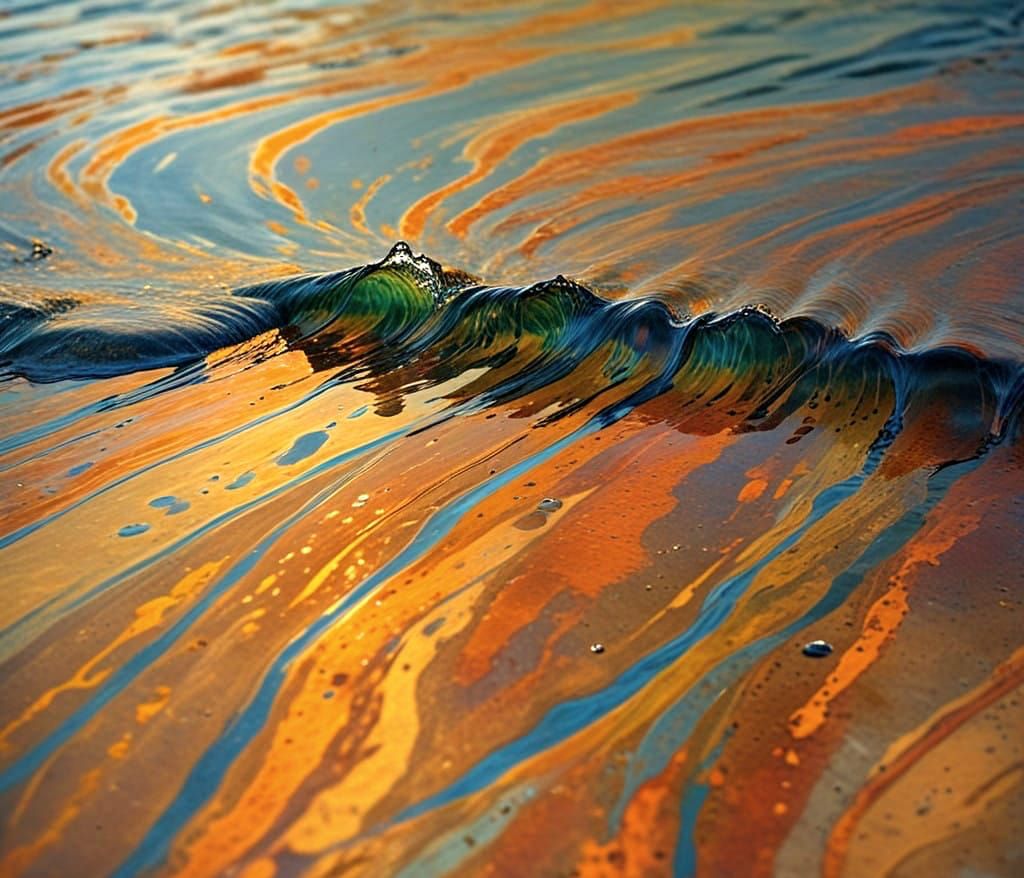 Abstract photograph of rippled water, displaying vibrant colors reflecting light. impressionistic style, ...  by @g r r c