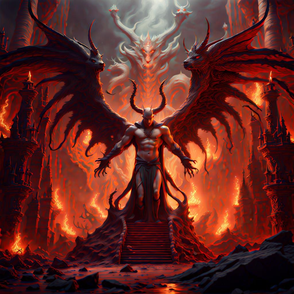 Lucifer in hell kingdom detailed matte painting, deep color ...