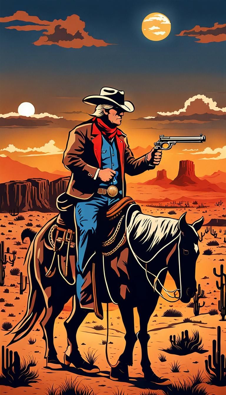 cowboy Trump wildwest dusk - AI Generated Artwork - NightCafe Creator