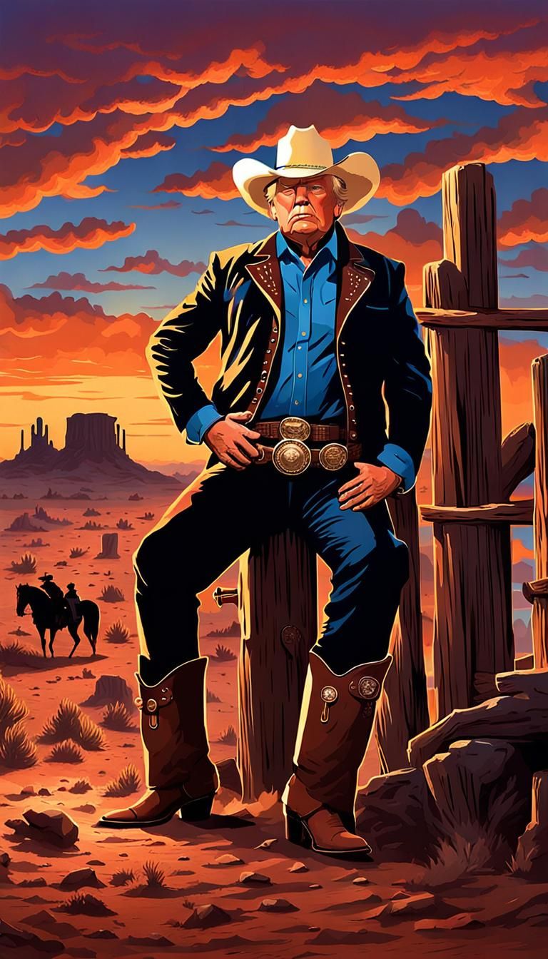 cowboy Trump wildwest dusk - AI Generated Artwork - NightCafe Creator