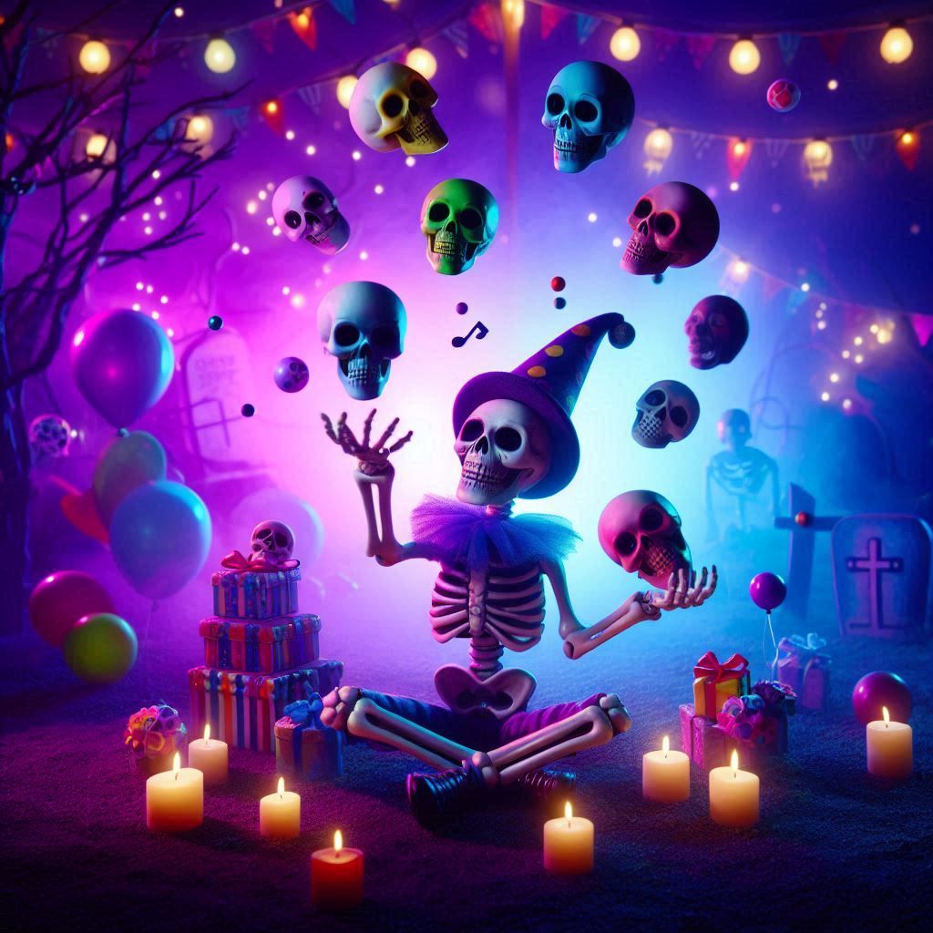 skeleton clown juggling