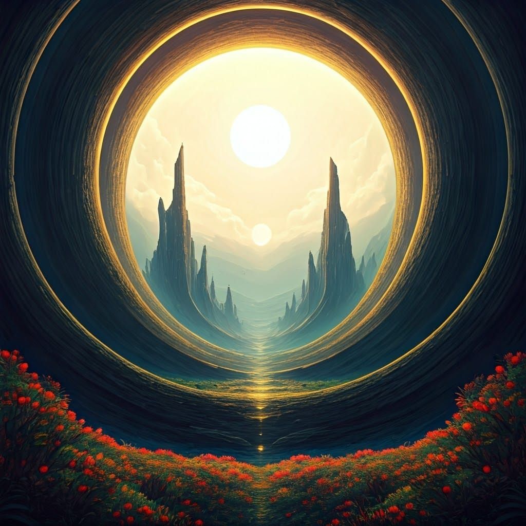 Sun and Moon Serene Landscape in Matte Painting