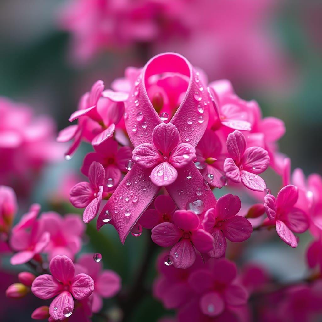 Breast cancer logo made entirely of beautiful tiny pink flowers  by @Hindy Kraminer