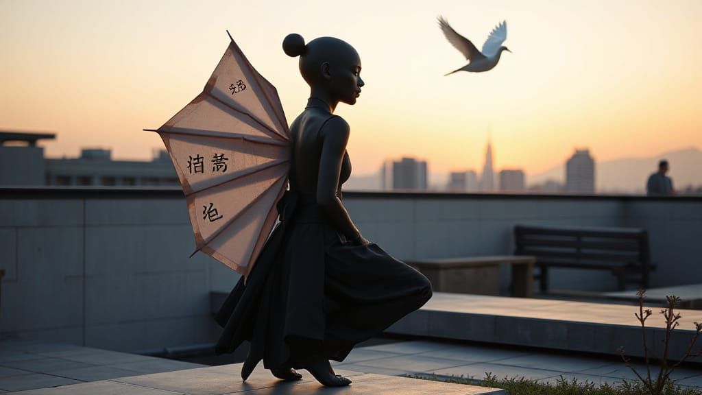 Android in Zen Garden with Origami Wings