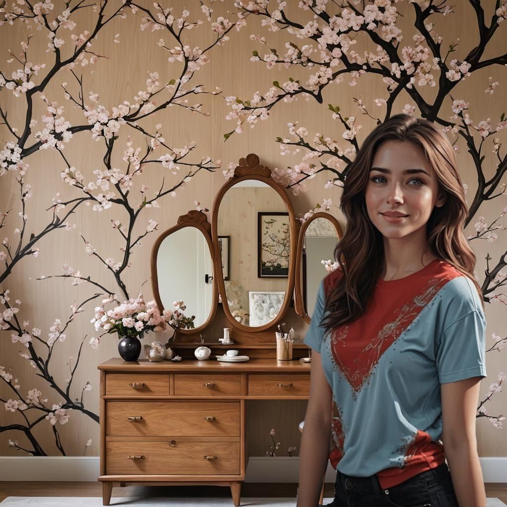 Oria with her new Cherry Blossom Wall-Deco 🍒🌸
