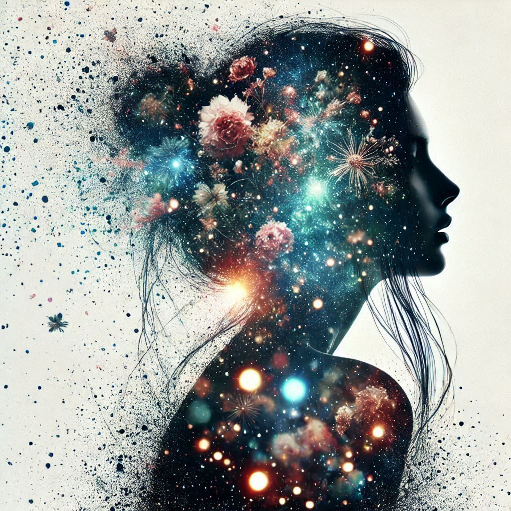 double exposure beautiful fantasy DALL-E 3 portrait landscape..