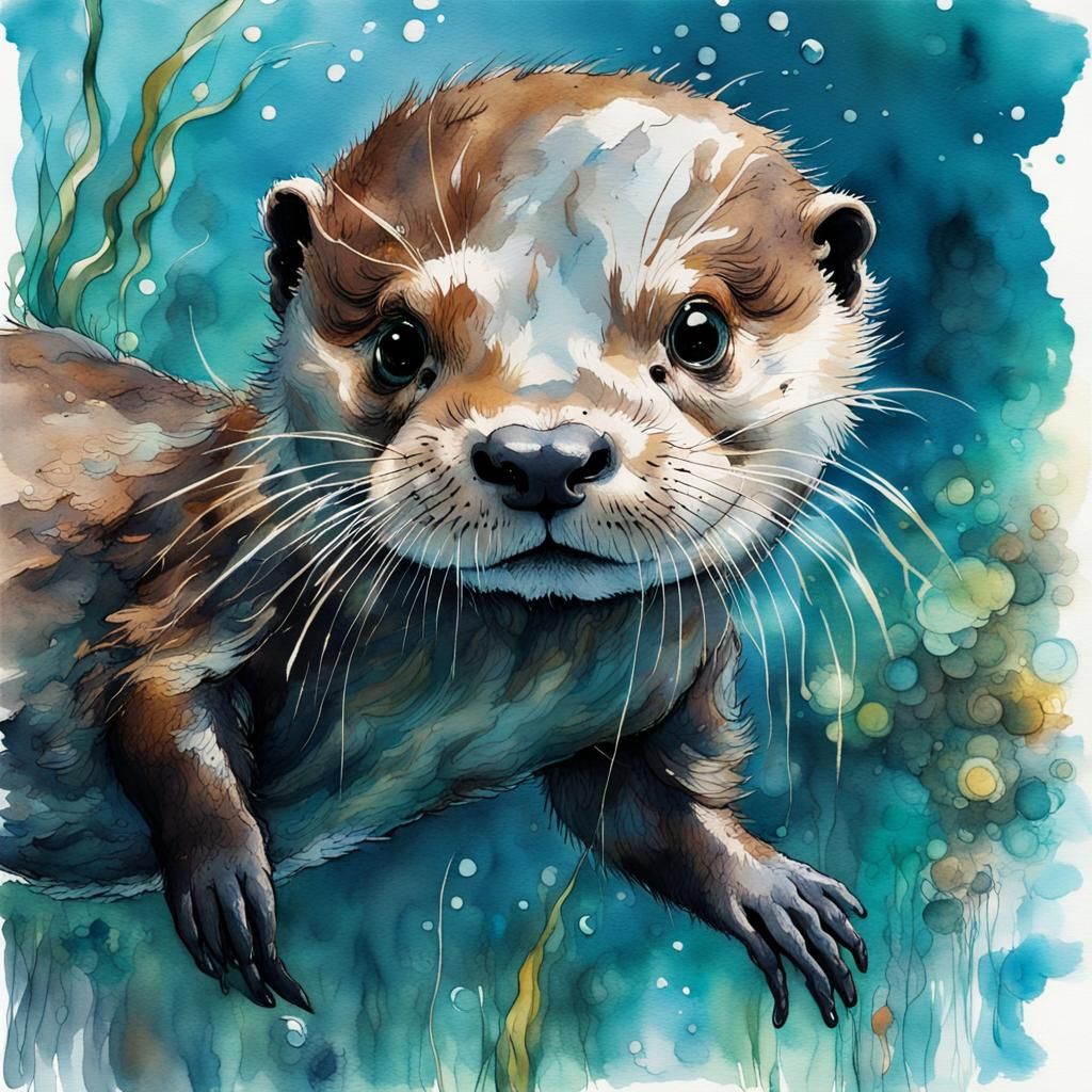Chibi baby otter under water  by @Cute dog