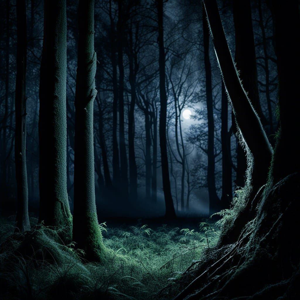 Moonlight in a forest glade