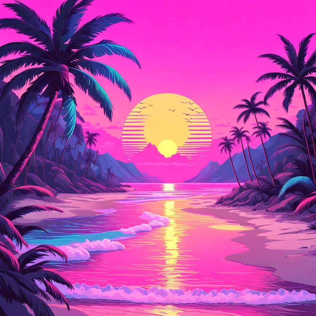 Vaporwave beach - AI Generated Artwork - NightCafe Creator