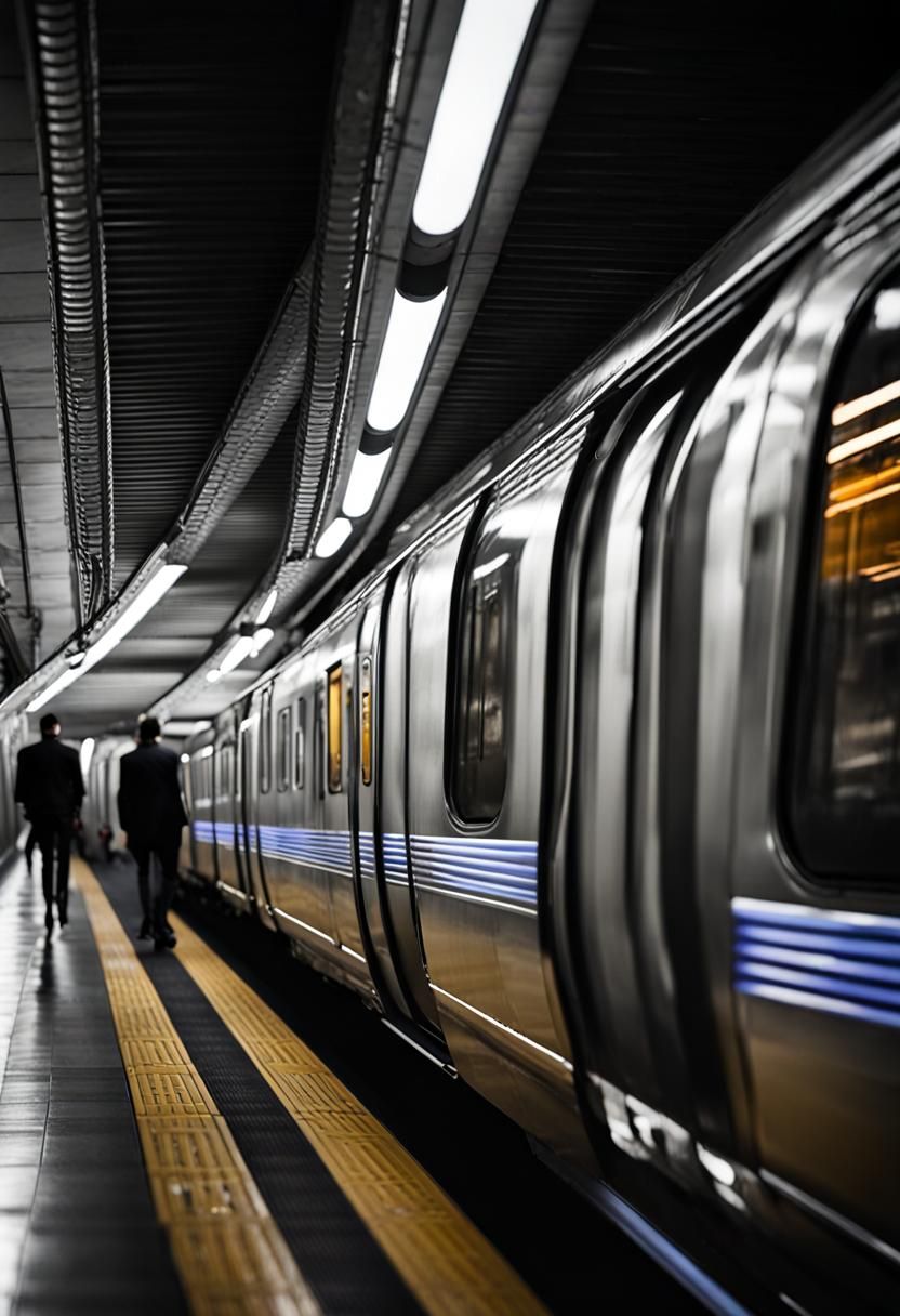 I'm standing on the outside of the subway train in an underg...