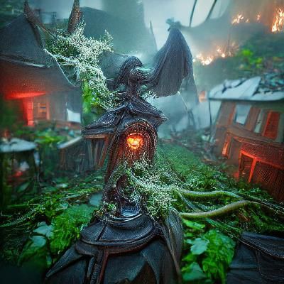 Overgrown city covered in vines and moss ablaze trending on ...