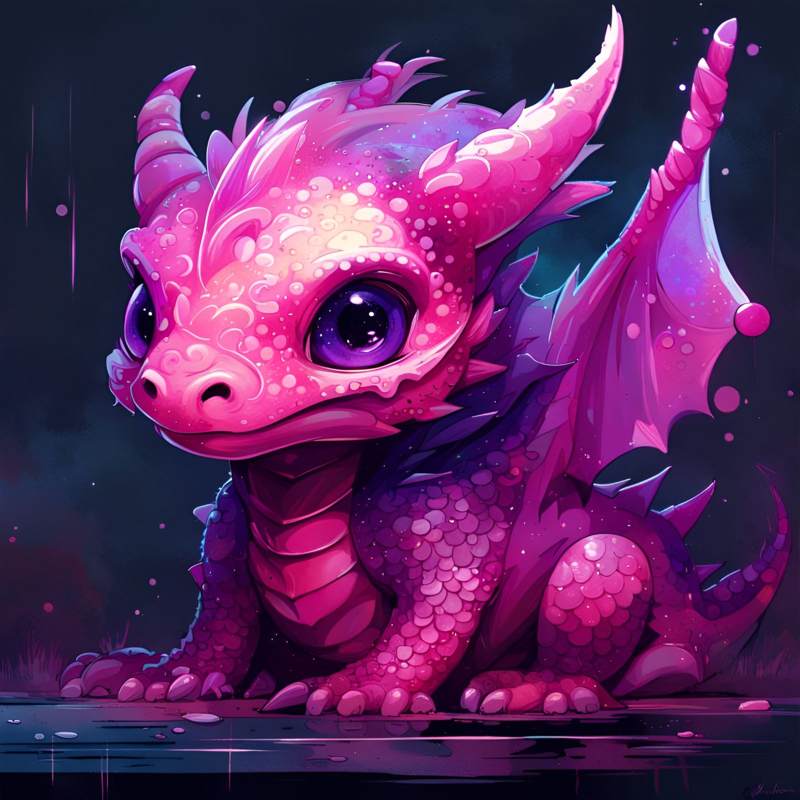 Adorned in pinks and purples. Her scales shimmer like a thou...