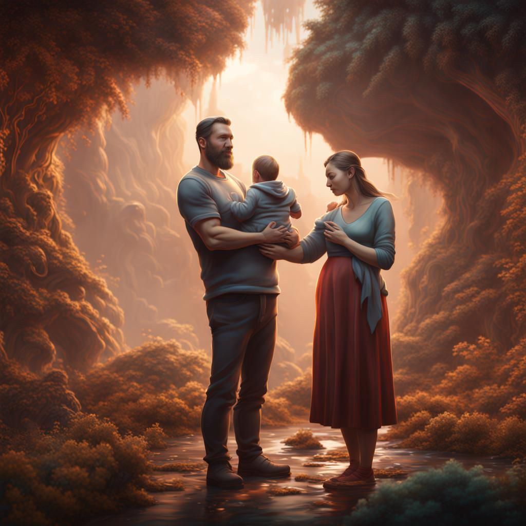 Dad and mom holding infant - AI Generated Artwork - NightCafe Creator