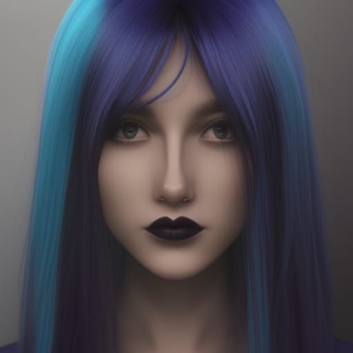 Blue Skinned Woman with Purple Hair, 8K Render