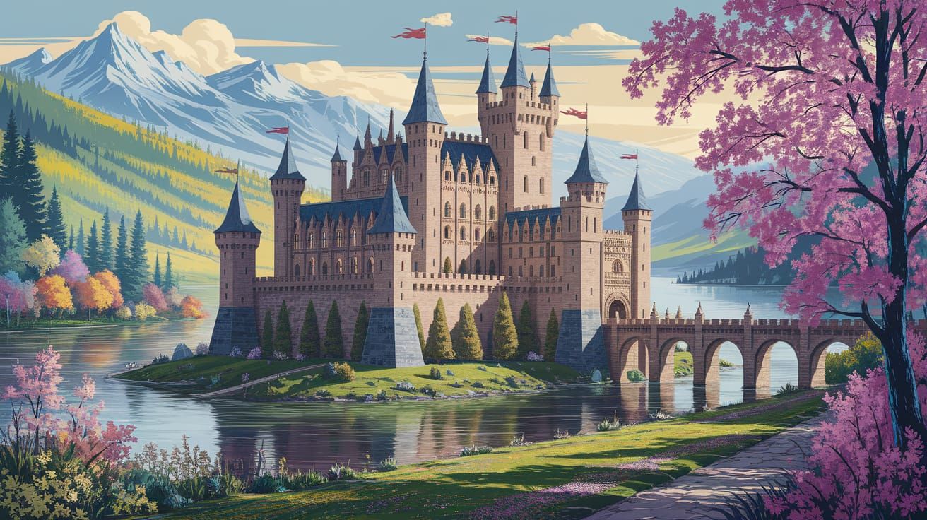 Enchanted Camelot Kingdom in Vibrant Oil Painting Style