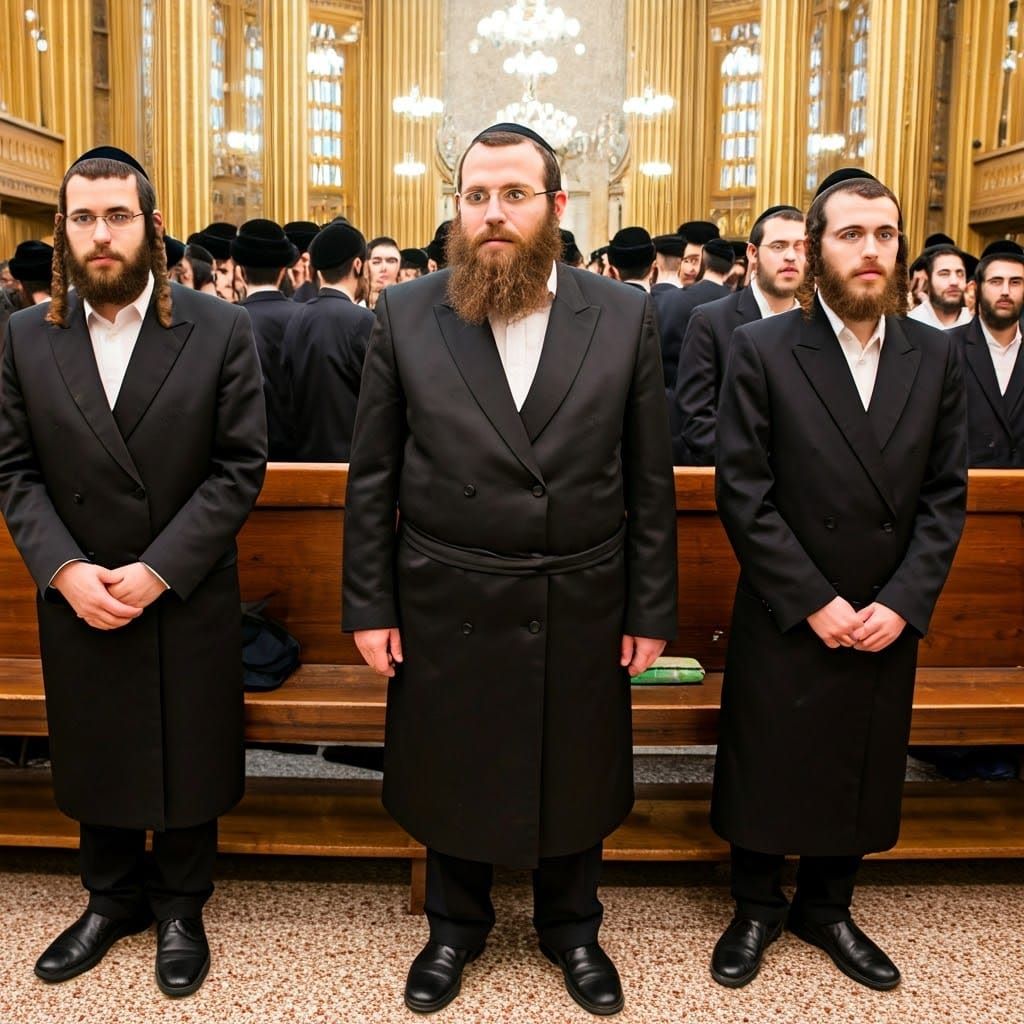 Ultra-Orthodox Jewish Men Gather in Synagogue