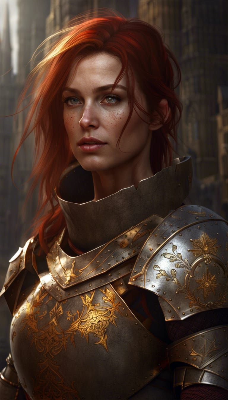 female ginger un heavy armor - AI Generated Artwork - NightCafe Creator