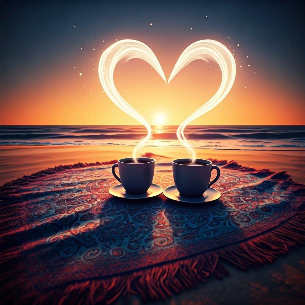 קפה על הים בשקיעה