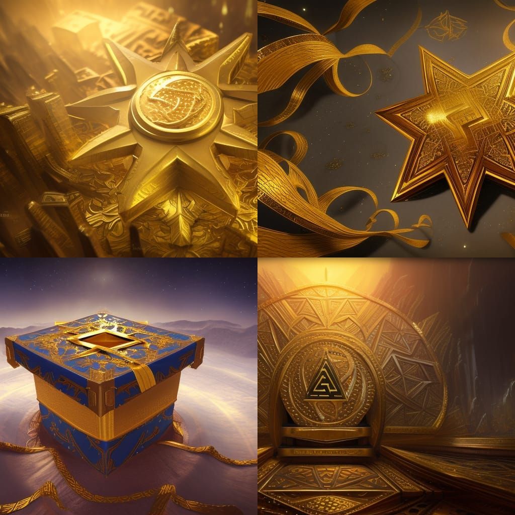 Jewish star in life size box covered in gold ribbon
