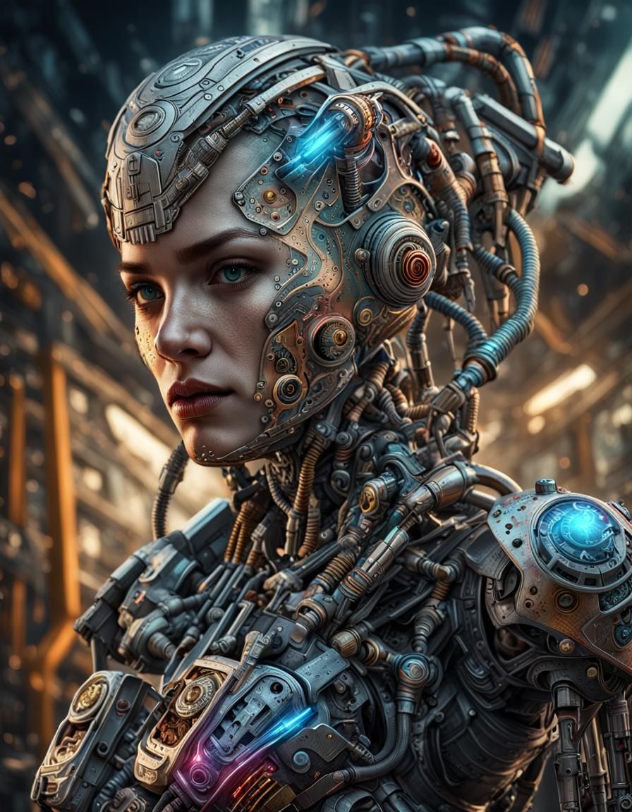 Grimdark Cyborg Battle Scene in Intricate Detail