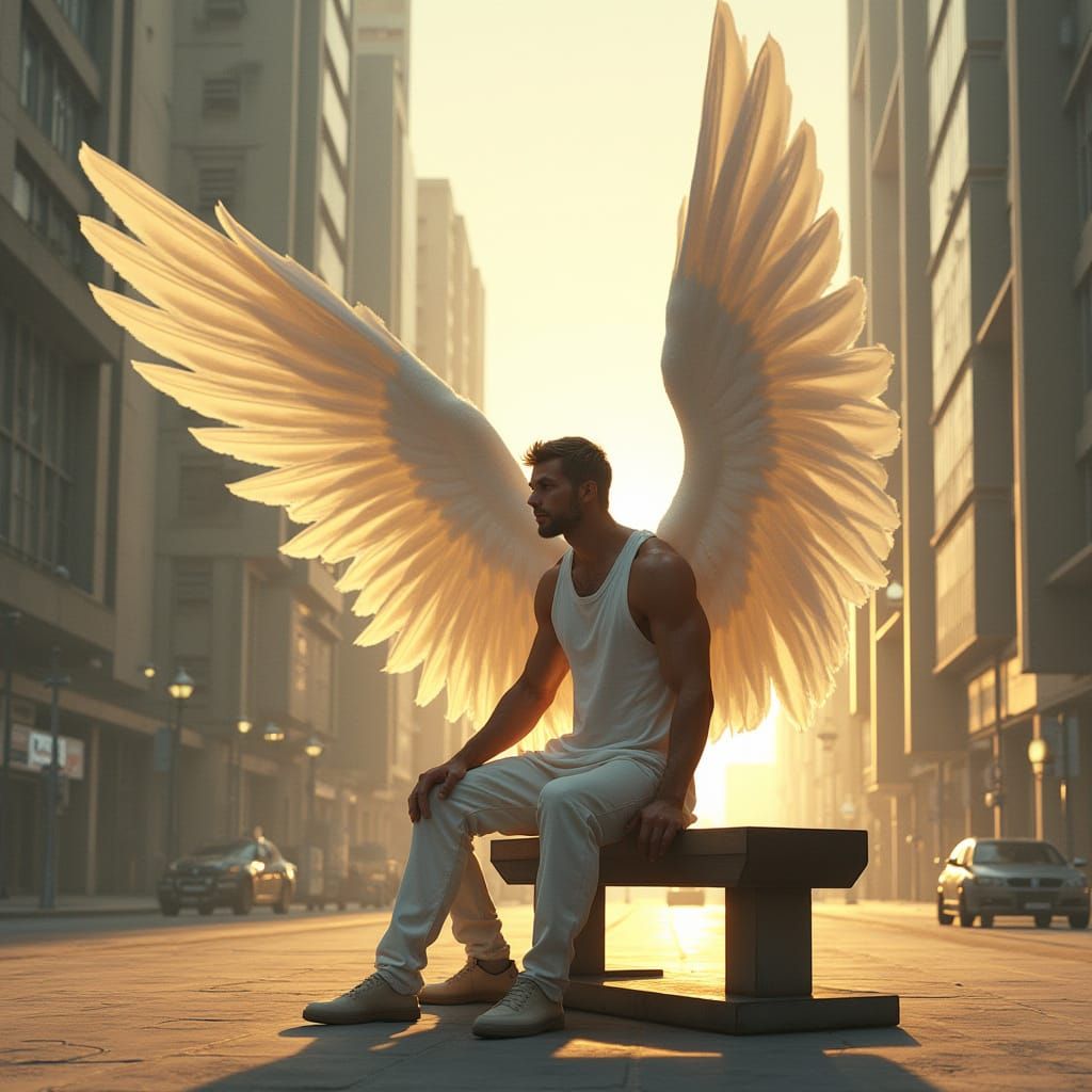Angelic Figure in Urban Setting as Digital Art