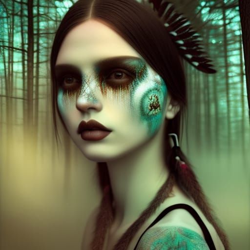 Androgynous Native American, snowy forest Jovana Rikalo, Kei...