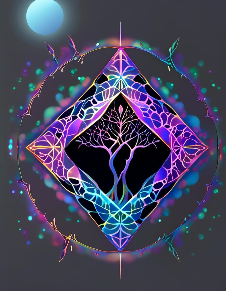 Tree of Life, Tree of the World, Sacred Geometry, Great! Composition! Psychedelic Hyperdetailed Holographic Lineart in UV Alcohol Marker <lo...