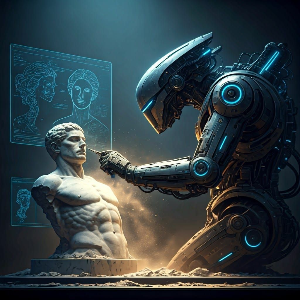 The Soul in Stone: A Robot’s Masterpiece  by @dinsat