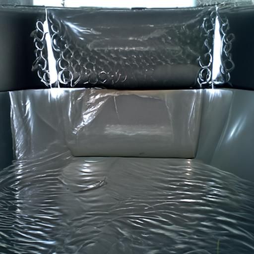 large sheet of white latex on black shower tiles with bubble...