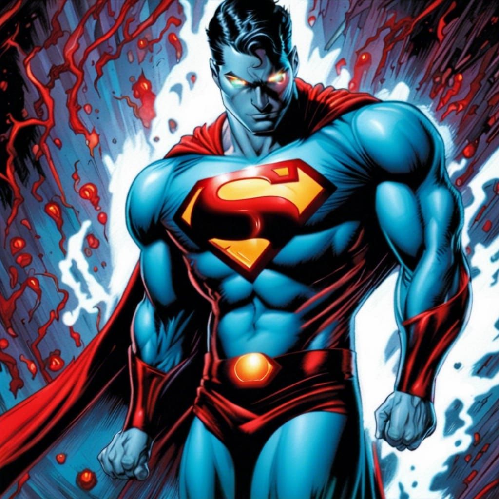 Black blood superman red eyes fire