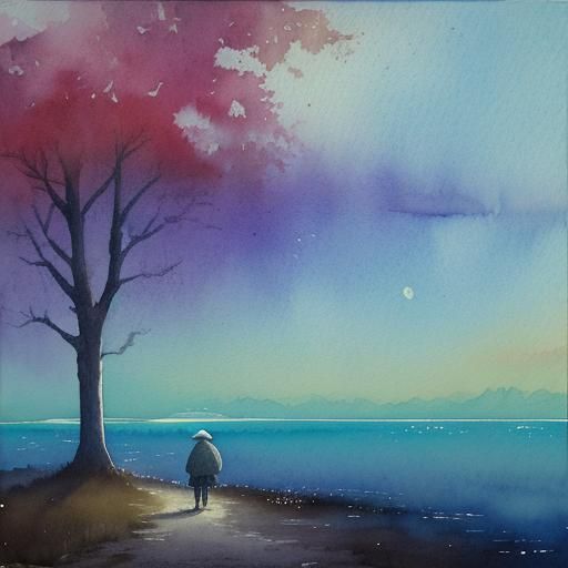 A watercolor study of melancholia. Cold and lonely artist wa...