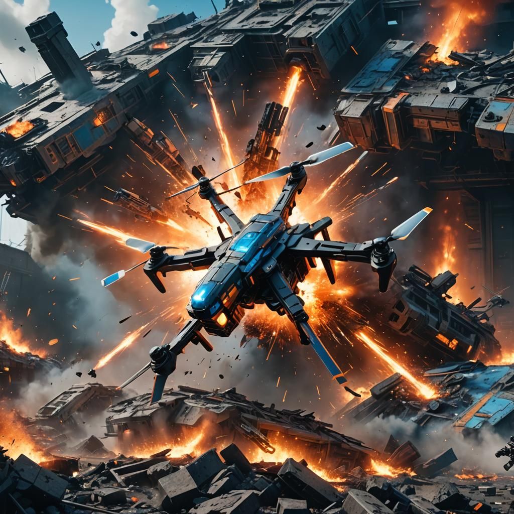 Futuristic Drone Crash in Military Base